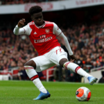 Bukayo Saka in action during a Premier League match